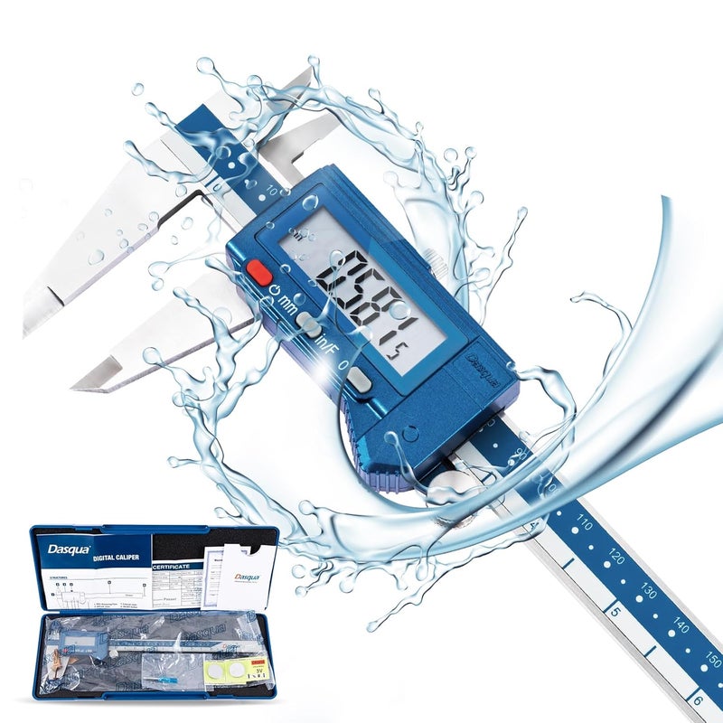 Dasqua Digital Caliper 8", IP54 Stainless Steel Water Resistant Caliper with Large LCD Display and Storage Case, Easy Switch Between Inch/Metric/Fraction, Accuracy 0.001'', Precision Measuring Tool - Image 1
